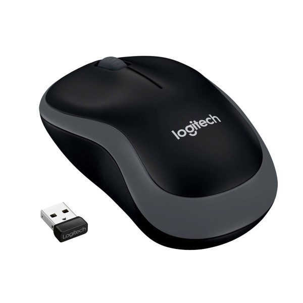 Logitech Мышь беспроводная M185 Grey, оптическая, 1000 dpi, радиоканал 10 м, серый/чёрный.