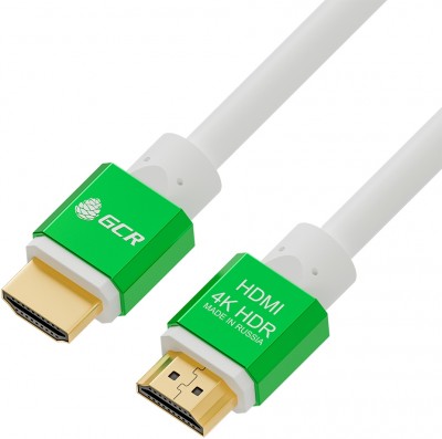 Greenconnect Кабель 2.0m HDMI версия 2.0, HDR 4:2:2, Ultra HD, 4K 60 fps 60Hz/5K*30Hz, 3D, AUDIO, 18.0 Гбит/с, 28/28 AWG, OD7.3mm, тройной экран, белый, AL корпус зеленый, GCR-51294 Greenconnect HDMI (m) - HDMI (m) 2м