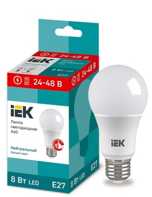 Лампа светодиодная IEK LLE-A60-08-24-48-40-E27