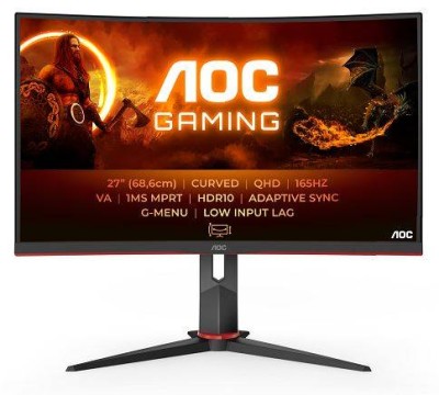 МОНИТОР 27" AOC CQ27G2S Black-Red (VA, изогнутый, 2560x1440, 165Hz, 1 ms, 178°/178°, 250 cd/m, 80M:1, +2xHDMI 2.0, +DP)