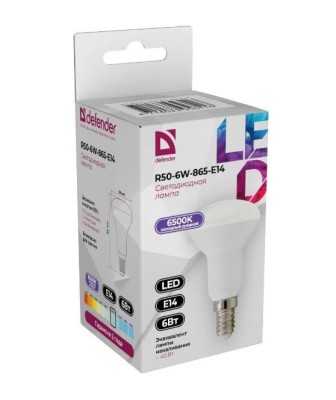 Defender Лампочка светодиодная R50-6W-865-E14 рефлектор, 6500 К, холодный дневной,1шт