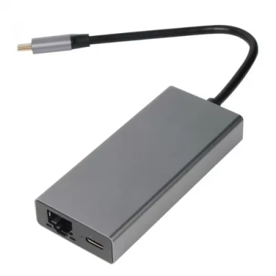 Адаптер Type-Cm --> RJ-45+2USB3.0(f) +PD100Вт  Alum  Shell VCOM <CU459> VCOM CU459