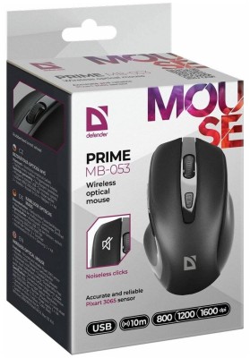 Defender Мышь беспроводная оптическая Prime MB-053, USB, 800/1200/1600 dpi, чёрный.