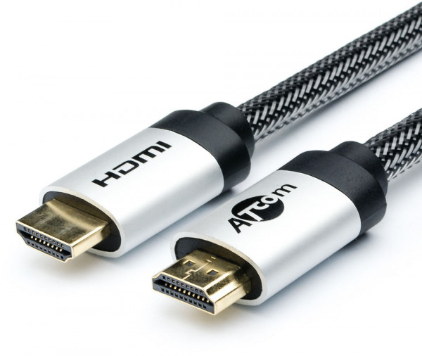 Кабель HDMI 15 м (HIGH speed, Metal gold, в чулке, в пакете) ATcom HDMI (m) - HDMI (m) 15 м