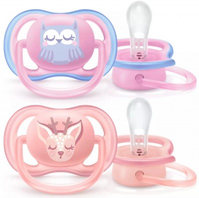 Пустышка utra air, Сова/Олень, 0-6 мес, 2 шт, для девочек Philips Avent ultra air SCF085/02