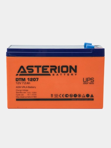 Аккумуляторная батарея Asterion (Delta) DTM 1207 12В/7,2Ач, клемма F2 (151х65х94мм (100мм); 2,4кг; Срок службы 6лет)