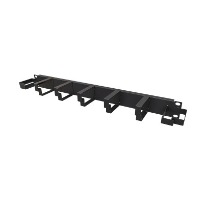 Горизонтальный кабельный органайзер ONTEK CO1U7/65-9005 19", 1U, 7 колец глубиной 65 мм, металл, RAL 9005