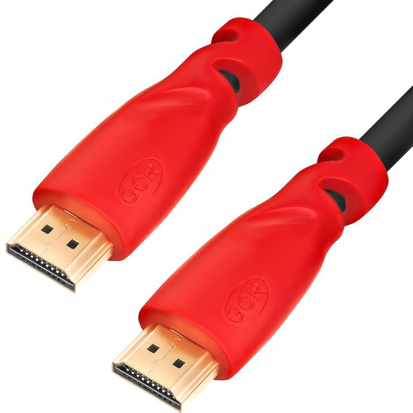 GCR Кабель 5.0m HDMI версия 1.4, черный, красные коннекторы, OD7.3mm, 30/30 AWG, позолоченные контакты, Ethernet 10.2 Гбит/с, 3D, 4K GCR-HM350-5.0m, экран Greenconnect GCR-HM350-5.0m