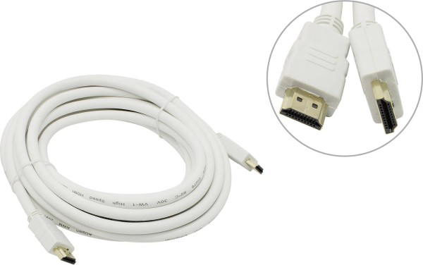 Кабель HDMI 19M/M 1.4V+3D/Ethernet AOpen/Qust <ACG511W-5M> 5m, белый, позолоченные контакты