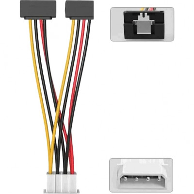 Кабель-переходник питания Vention  MOLEX 4pin M / 2 x SATA 15pin F угол 90 - 0.15м Vention KDCBB