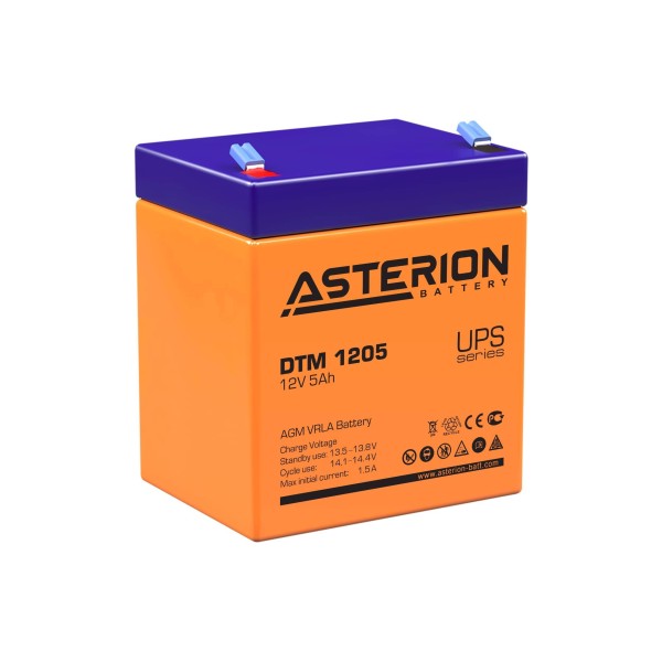 Аккумуляторная батарея Asterion (Delta) DTM 1205 12В/5Ач, клемма F2 (90х70х101мм (107мм); 1,8кг; Срок службы 6лет)
