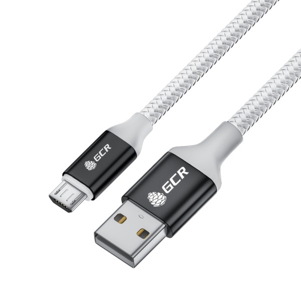 GCR QC Кабель 0.5m MicroUSB, быстрая зарядка, белый нейлон, AL корпус черный, белый ПВХ, 28/24 AWG, GCR-53578 Greenconnect GCR-53578