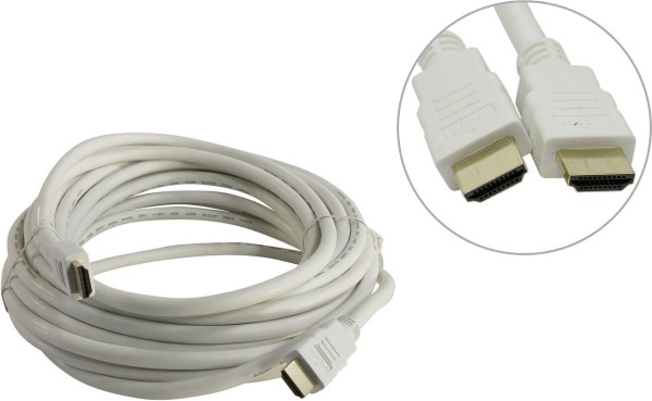 Кабель HDMI 19M/M 1.4V+3D/Ethernet AOpen/Qust <ACG511W-10M> 10m, белый, позолоченные контакты