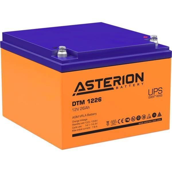 Аккумуляторная батарея Asterion (Delta) DTM 1226 12В/26Ач, клемма Болт М5 (166х175х125мм (125мм); 9кг; Срок службы 6лет)