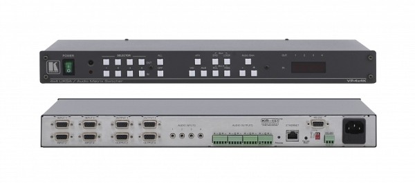 Матричный коммутатор Kramer Electronics [VP-4x4K] 4x4 сигналов VGA и балансных звуковых стереосигналов, c технологией KR-ISP, 400 МГц.