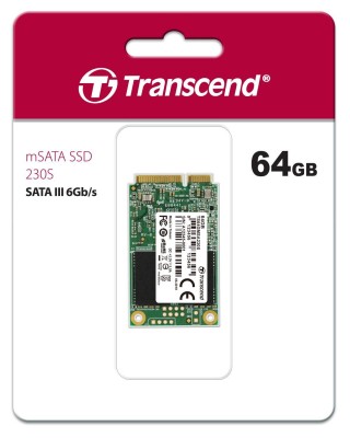 Твердотельный диск 64GB Transcend MSA230S, mSATA, SATA III, 3D TLC [ R/W - 200/390 MB/s]