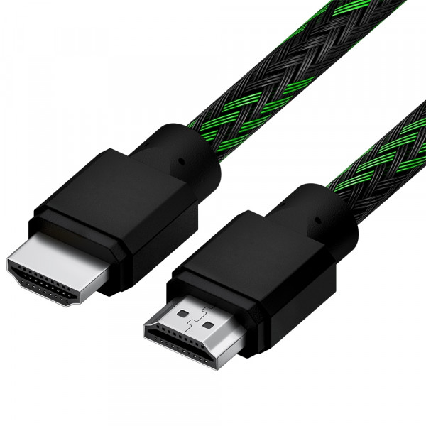 Кабель 1.5m HDMI 2.0, BICOLOR черно-зеленый нейлон, Ultra HD, 4K 60 fps 60Hz/5K*30Hz, 3D, AUDIO, 18.0 Гбит/с, 28AWG Кабель 4PH-R90015