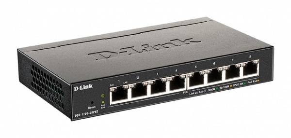 D-Link DGS-1100-08PV2/A3A Настраиваемый L2 коммутатор с 8 портами 10/100/1000Base-T (8 портов PoE 802.3af/at)
