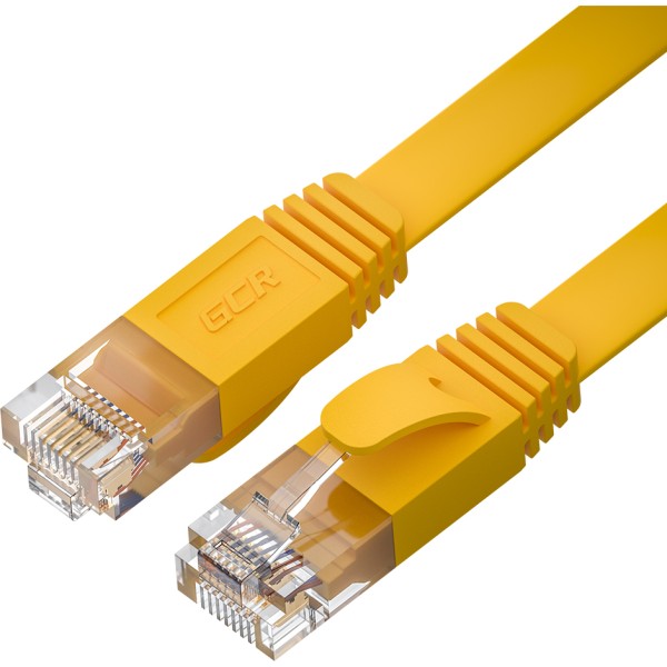 GCR Патч-корд PROF плоский прямой 1.0m, UTP медь кат.6, желтый, 30 AWG, ethernet high speed 10 Гбит/с, RJ45, T568B, GCR-52823 Greenconnect GCR-52823