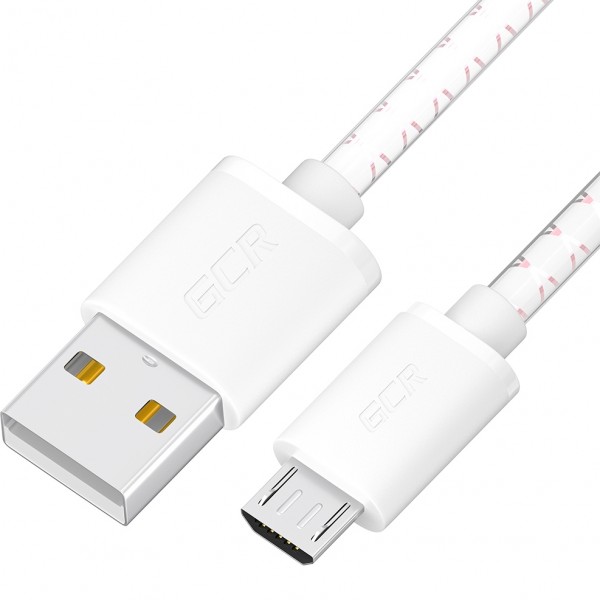 GCR Кабель 0.5m MicroUSB, бело-розовый, белые коннекторы, быстрая зарядка, 28/24 AWG, GCR-54449 Greenconnect GCR-54449