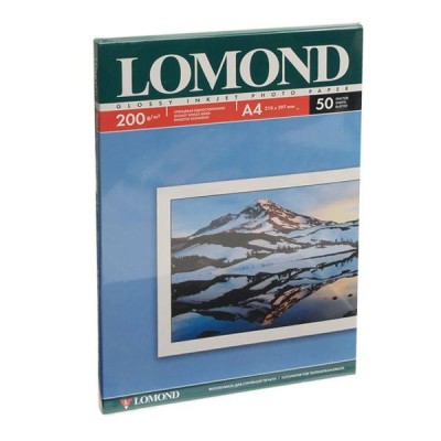 Фотобумага LOMOND Одностороняя Глянцевая, 200г/м2, A4 (21X29,7см)/50л. для струйной печати. 