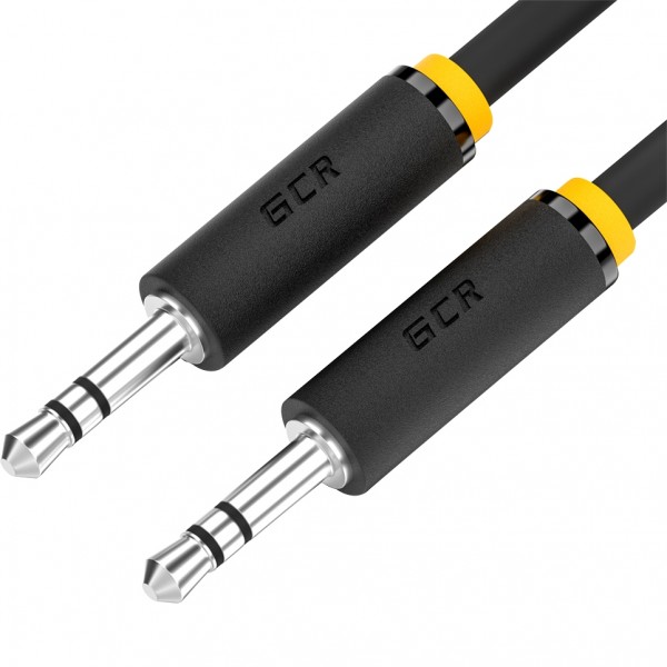 GCR Кабель 5.0m аудио jack 3,5mm/jack 3,5mm черный, желтая окантовка, ультрагибкий, M/M, Premium, экран, стерео, GCR-53816 Greenconnect GCR-53816