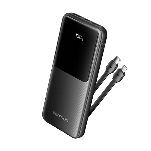 Power Bank Vention 10000mAh(Micro-USB/C/A/A) со встроенными кабелями 22.5W Чёрный с LED Дисплеем, шт. Vention FHOB0