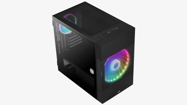Корпус Aerocool Atomic-G-BK-v2 (2xUSB, 2xAudio, 0.5 мм, (200+140) мм FAN, прозрачная стенка-закаленное стекло, mATX, без