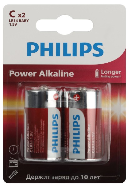 Philips Батарейки LR14P2B/51 "С" алкалиновые, LR14-2BL Power (2/24/48/5760). Блистер 2 шт.