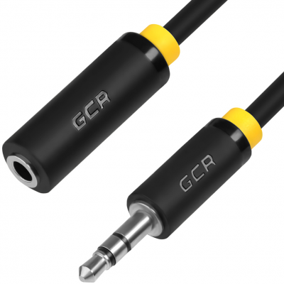 Greenconnect Удлинитель аудио 0.5m jack 3,5mm/jack 3,5mm черный, желтая окантовка, ультрагибкий,  28AWG, M/F, Premium GCR-STM1114-0.5m, экран, стерео Greenconnect  0.5m jack 3,5mm/jack 3,5mm черный