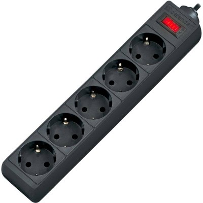 Сетевой фильтр Defender ES 5 5 м, черный, 5 розеток Surge Protector Defender ES 5 5m, black, 5 outlets 