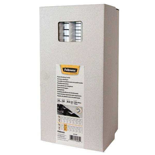 Пружины для переплета пластиковые Fellowes®, 38 мм. овал, (281-340 листов), 50 шт., 21 кольцо, белые.